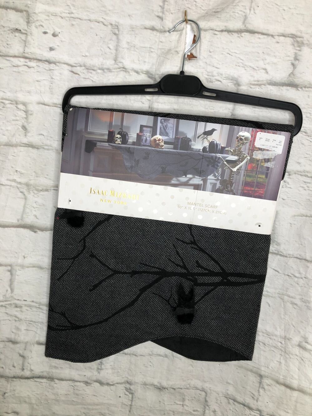 Isaac Mizrahi Mantel Scarf Black Bats Halloween Banner Decoration